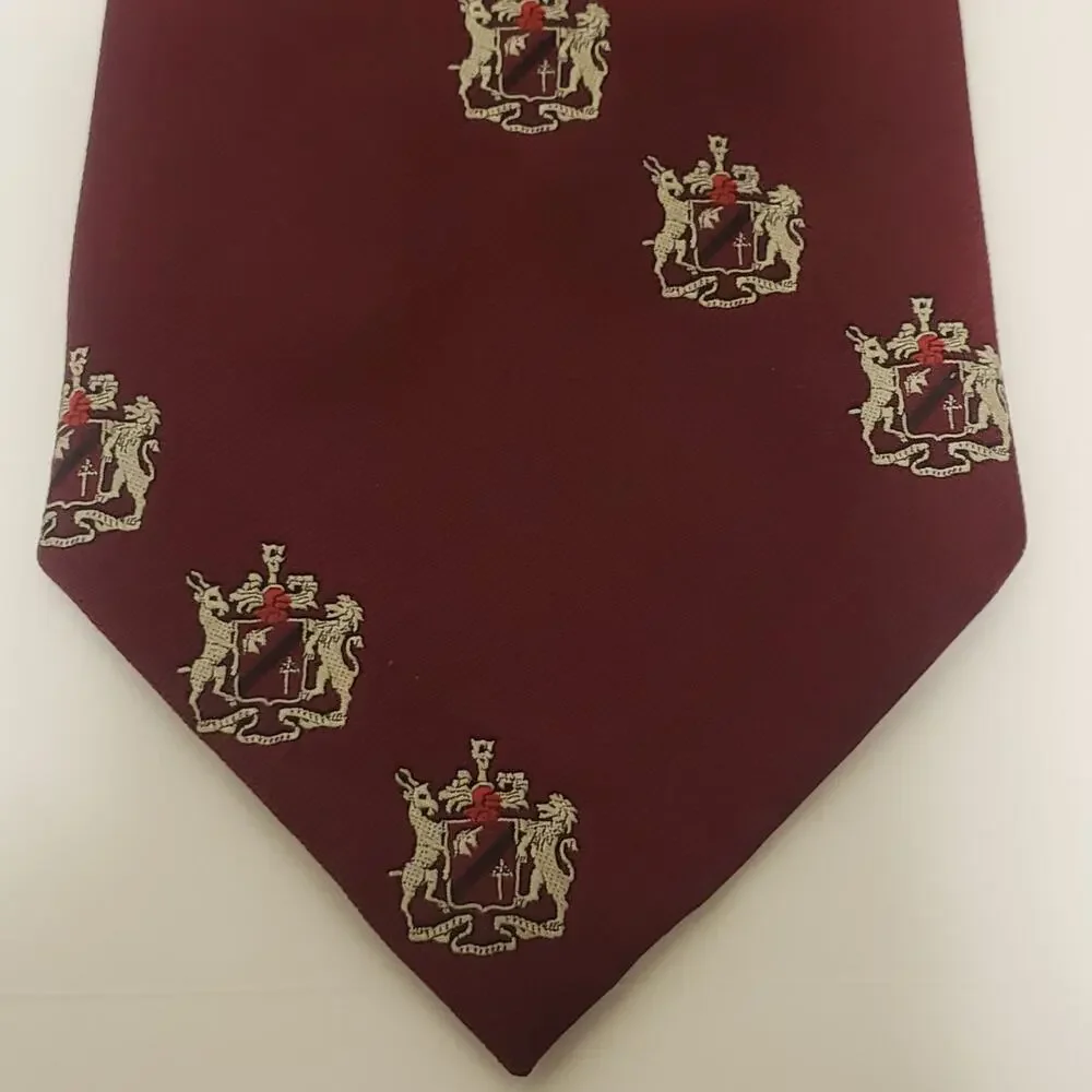 Vintage Embosed Burgunday Tie w/ Coat of Arms Diagonal Feat. Red. 4